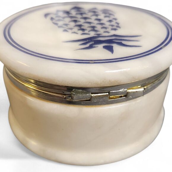 Vintage Italian Alabaster Blue Pineapple Hinged Trinket Box 3.5" Hand Carved - Picture 5 of 8